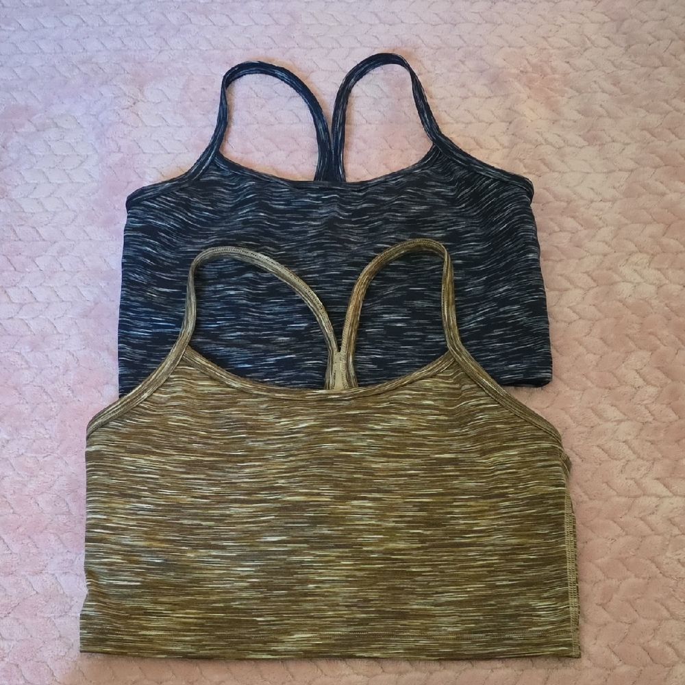 aerie Heathered Black & Olive Seamless Racerback Sports Bras - 2 Pack